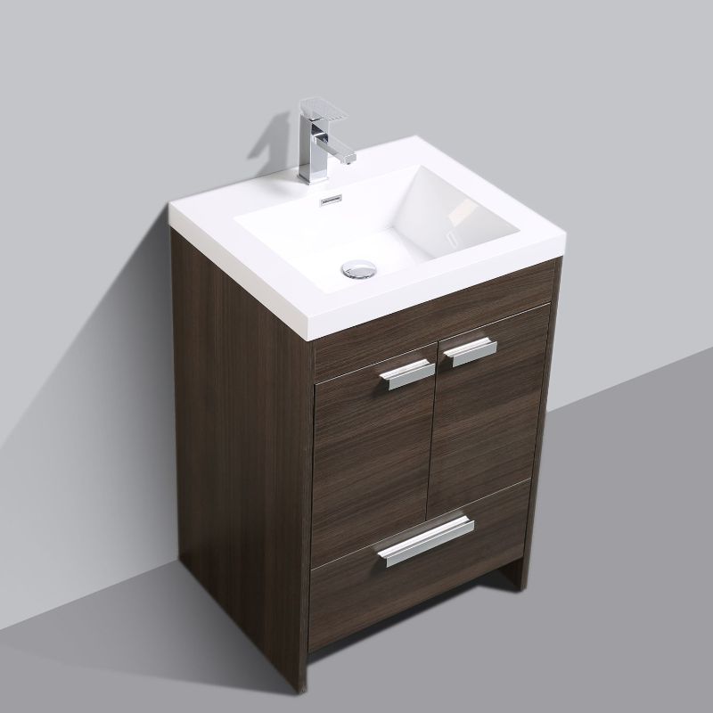 Eviva Lugano 24 In. Grey Oak Modern Bathroom Vanity With White Integrated Acrylic Sink
