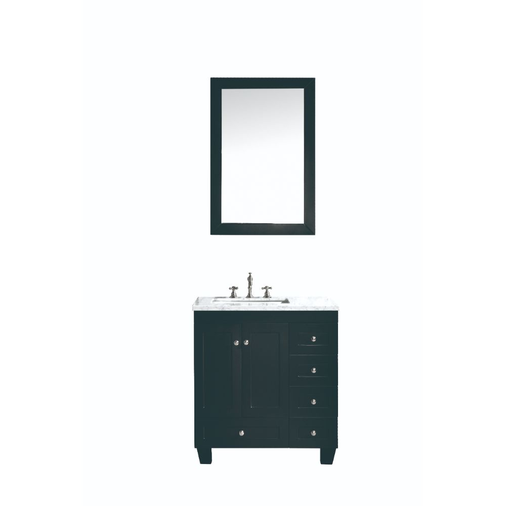 Eviva Acclaim C. 30 In. Transitional Espresso Bathroom Vanity With White Carrera Marble Countertop