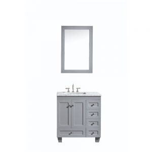 Eviva Acclaim C. 30 In. Transitional Grey Bathroom Vanity With White Carrera Marble Countertop