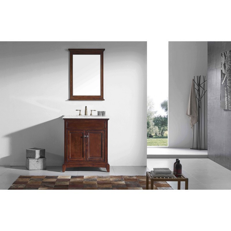 Eviva Elite Stamford 30 In. Brown Solid Wood Bathroom Vanity Set With Double Og White Carrara Marble Top and White Undermount Porcelain Sink