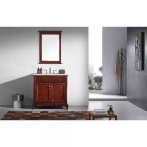 Eviva Elite Stamford 36 In. Brown Solid Wood Bathroom Vanity Set With Double Og Crema Marfil Marble Top and White Undermount Porcelain Sink