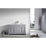 Eviva Elite Stamford 60 In. Gray Solid Wood Bathroom Vanity Set With Double Og White Carrera Marble Top and White Undermount Porcelain Sinks