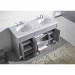 Eviva Elite Stamford 60 In. Gray Solid Wood Bathroom Vanity Set With Double Og White Carrera Marble Top and White Undermount Porcelain Sinks