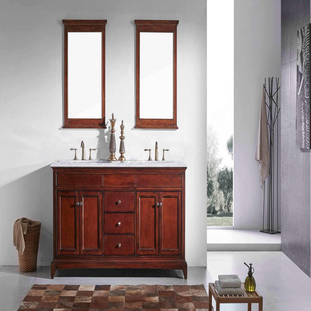 Eviva Elite Stamford 60 In. Brown Solid Wood Bathroom Vanity Set With Double Og White Carrara Marble Top and White Undermount Porcelain Sinks