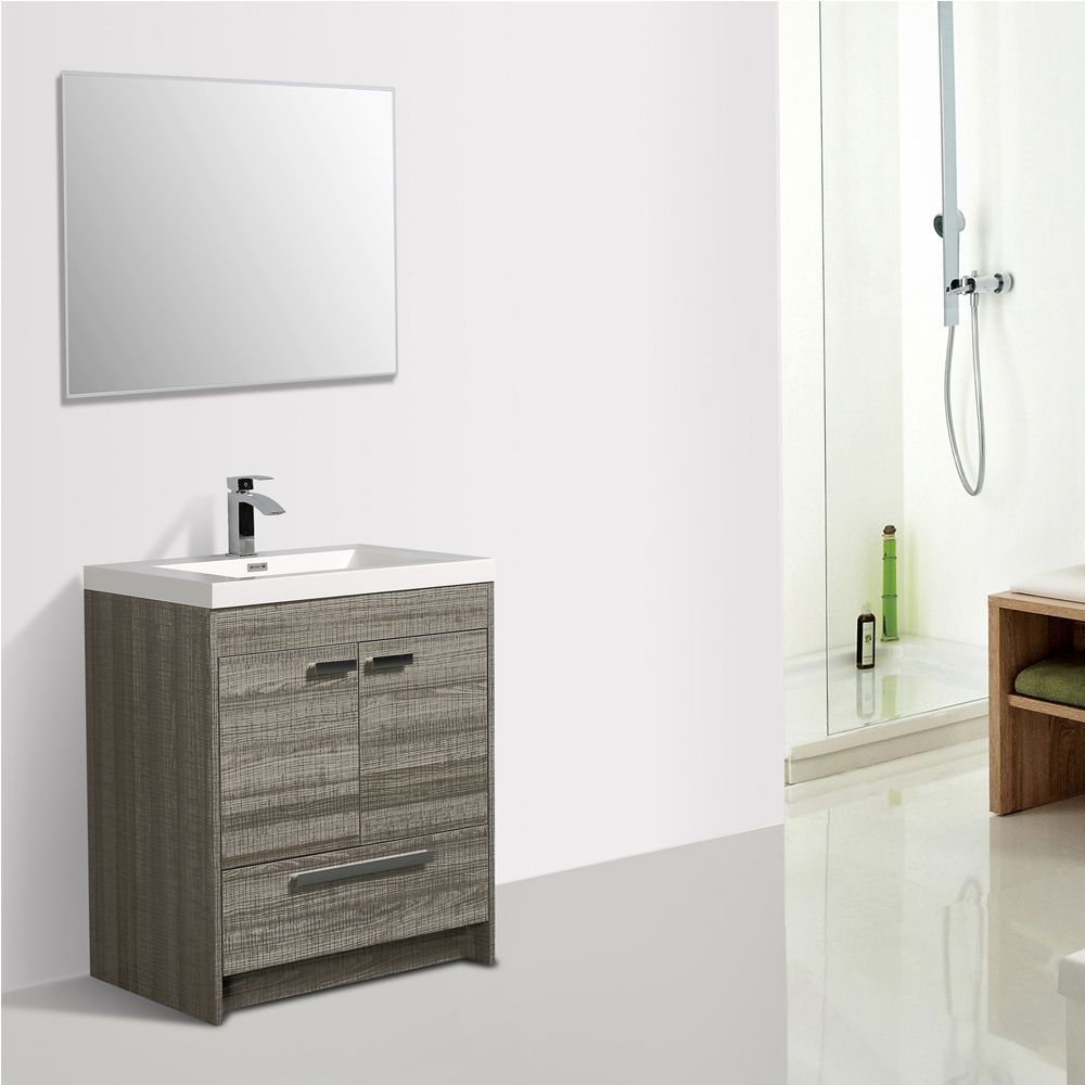 Eviva Lugano 30 In. Ash Modern Bathroom Vanity With White Integrated Acrylic Sink