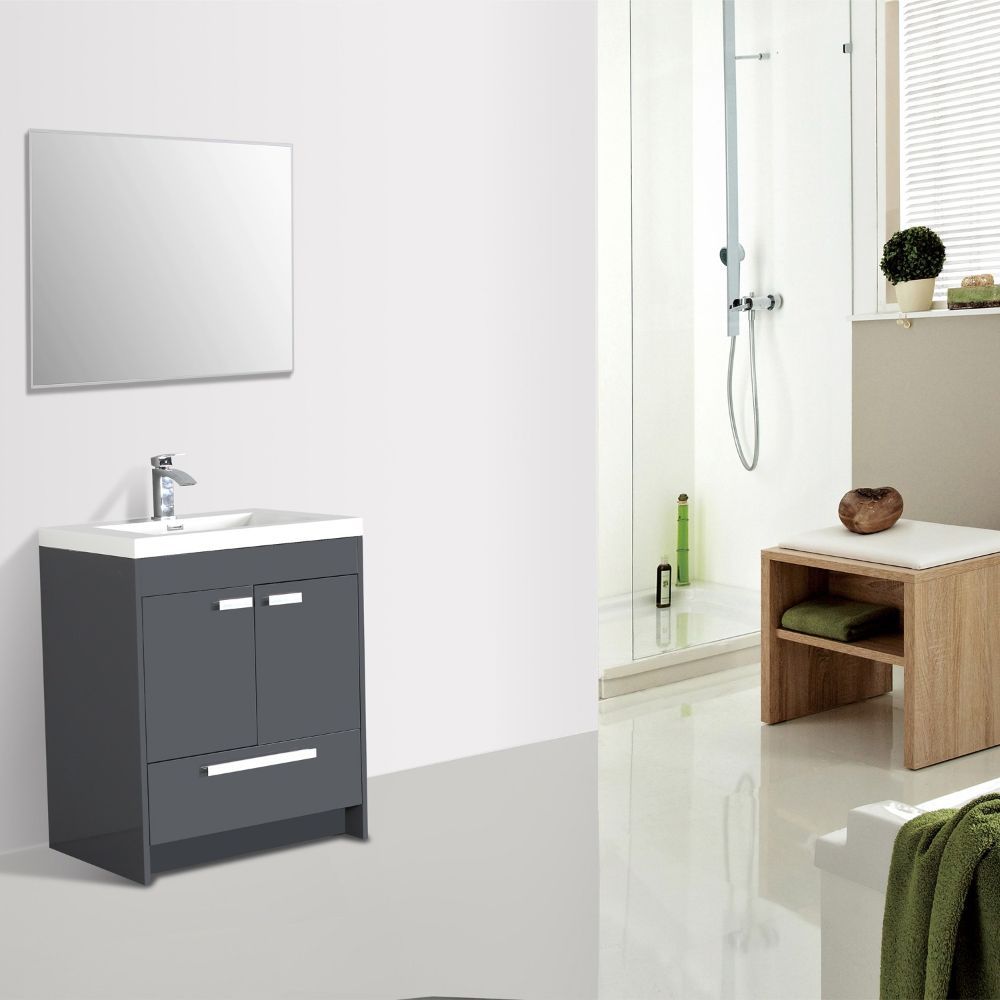 Eviva Lugano 30 In. Gray Modern Bathroom Vanity With White Integrated Acrylic Sink