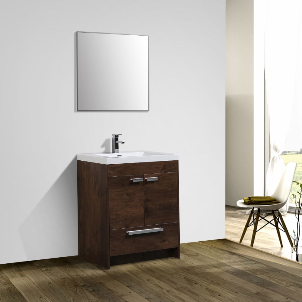 Eviva Lugano 30 In. Rosewood Modern Bathroom Vanity With White Integrated Acrylic Sink