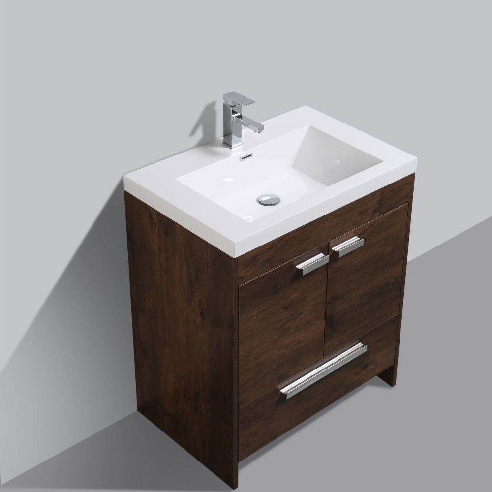 Eviva Lugano 30 In. Rosewood Modern Bathroom Vanity With White Integrated Acrylic Sink