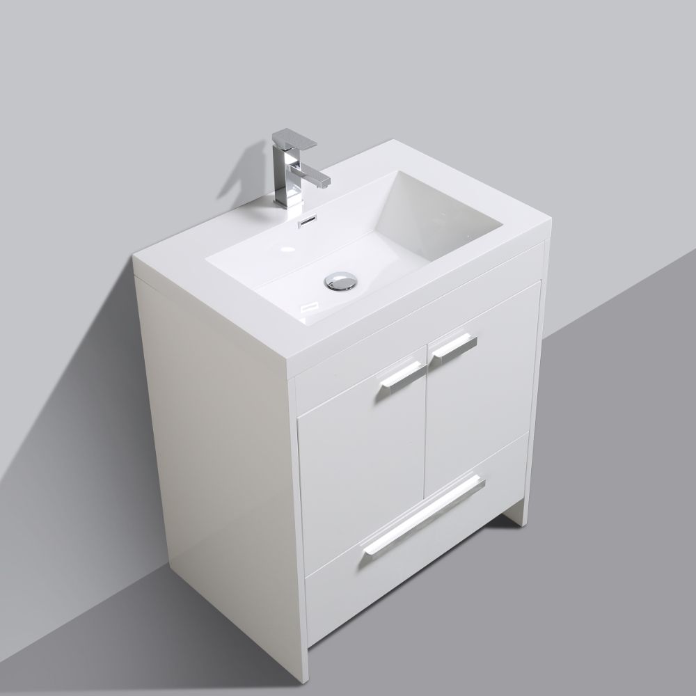Eviva Lugano 30 In. White Modern Bathroom Vanity With White Integrated Acrylic Sink