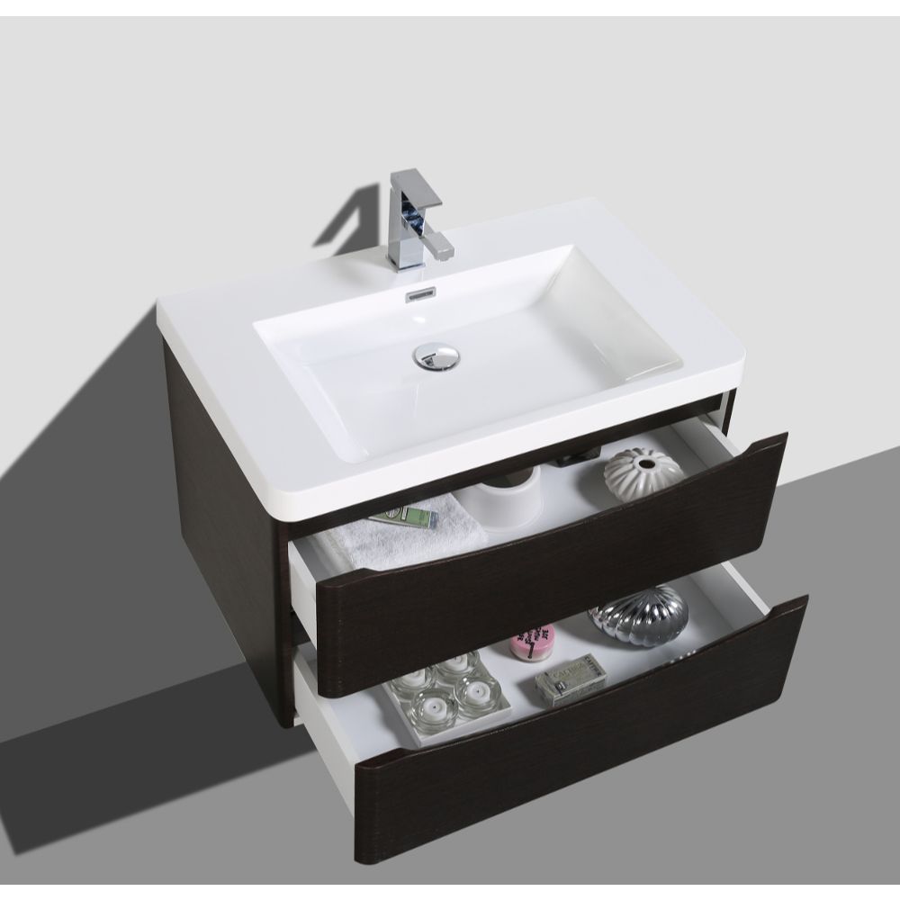 Eviva Smile 30 in. Wall Mount Chestnut Modern Bathroom Vanity Set with Integrated White Acrylic Sink