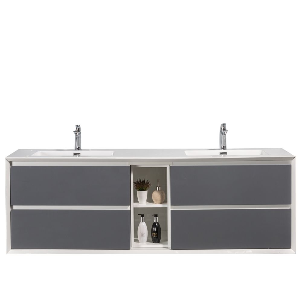 Eviva Vienna 75 inch Gray White Wall Mount Bathroom Vanity