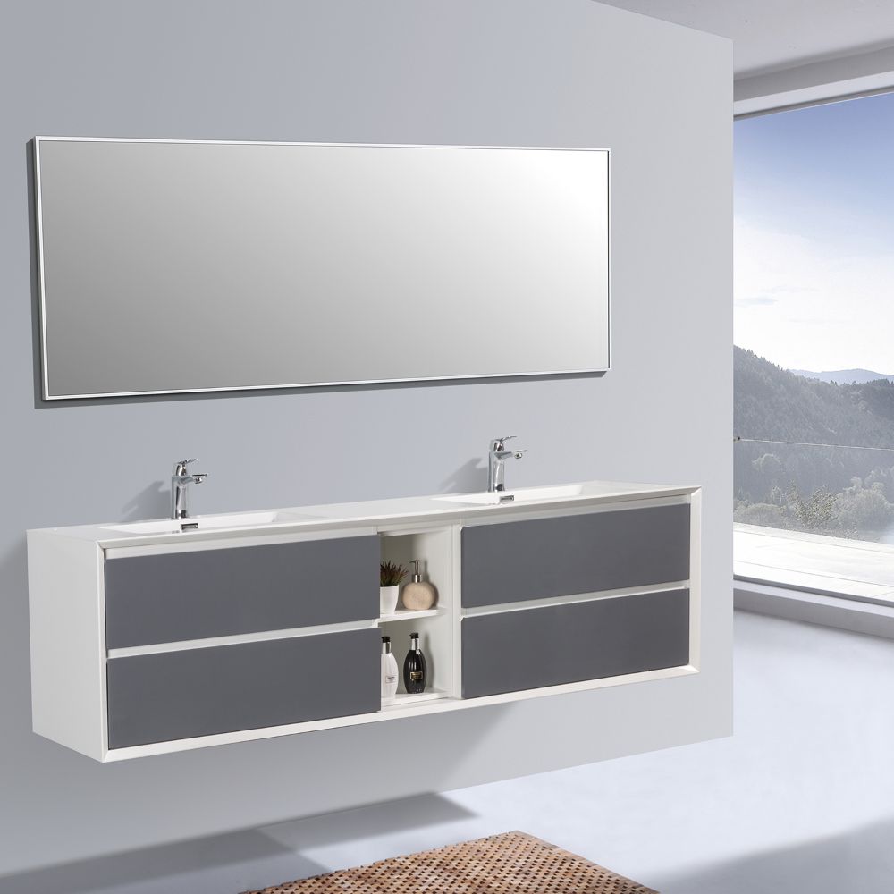 Eviva Vienna 75 inch Gray White Wall Mount Bathroom Vanity