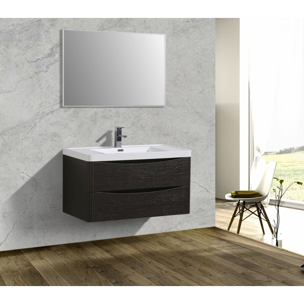 Eviva Smile 36 in. Wall Mount Chestnut Modern Bathroom Vanity Set with Integrated White Acrylic Sink