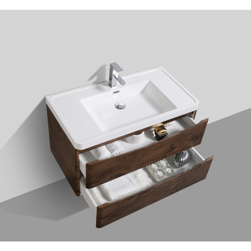 Eviva Smile 36 in. Wall Mount Rosewood Modern Bathroom Vanity Set with Integrated White Acrylic Sink