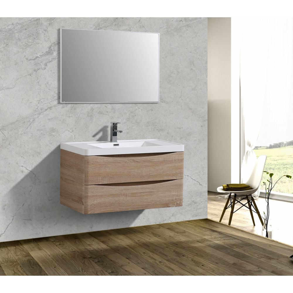 Eviva Smile 36 in. Wall Mount White Oak Modern Bathroom Vanity Set with Integrated White Acrylic Sink