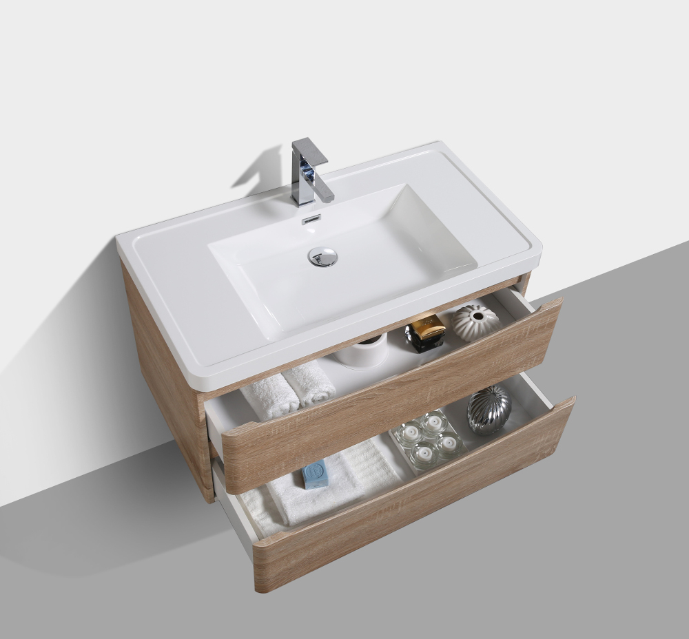 Eviva Smile 36 in. Wall Mount White Oak Modern Bathroom Vanity Set with Integrated White Acrylic Sink