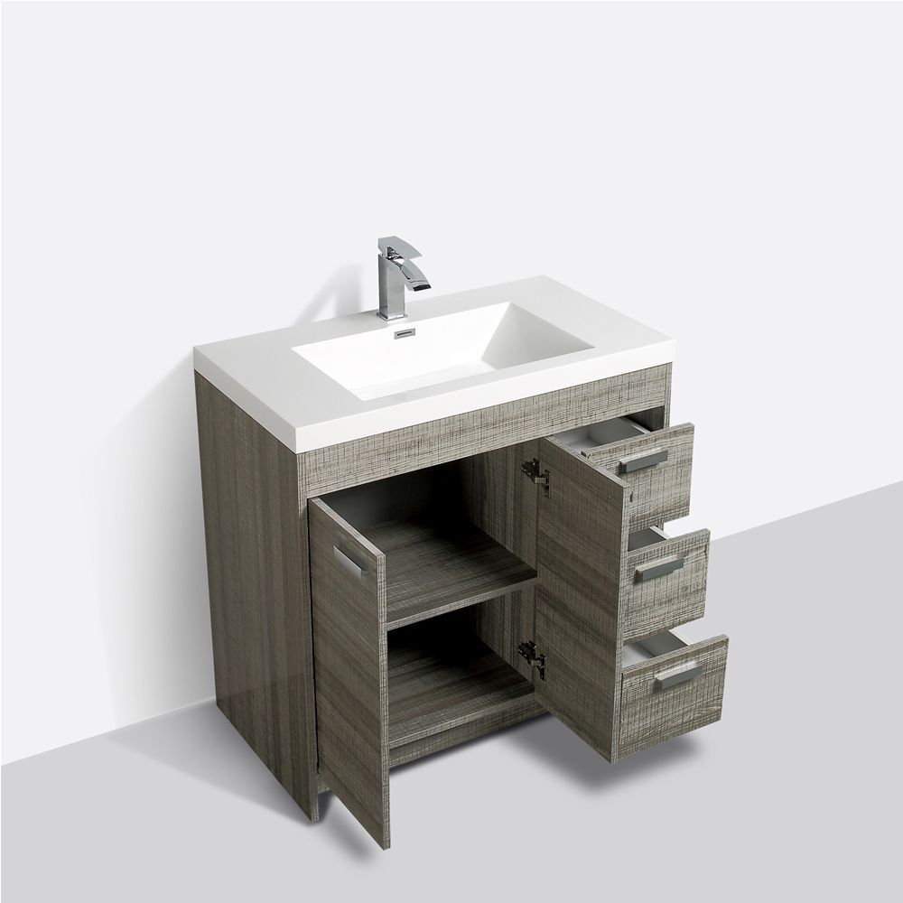 Eviva Lugano 36 In. Ash Modern Bathroom Vanity With White Integrated Acrylic Sink