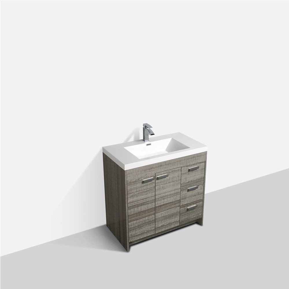 Eviva Lugano 36 In. Ash Modern Bathroom Vanity With White Integrated Acrylic Sink