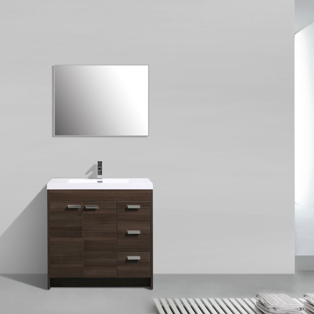 Eviva Lugano 36 In. Grey Oak Modern Bathroom Vanity With White Integrated Acrylic Sink