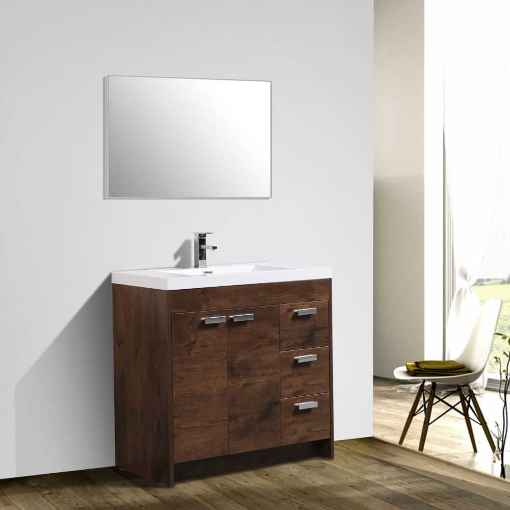 Eviva Lugano 36 In. Rosewood Modern Bathroom Vanity With White Integrated Acrylic Sink