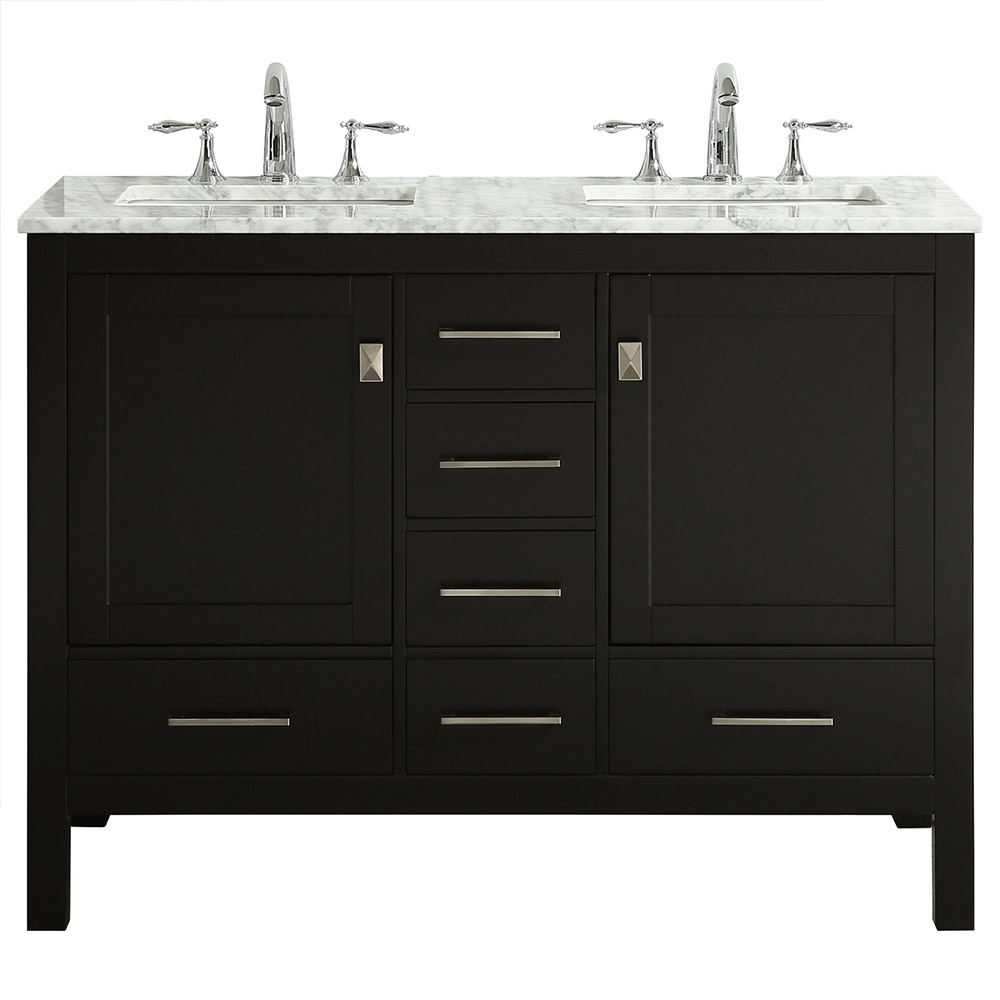 Eviva Aberdeen 48 In. Transitional Espresso Double Bathroom Vanity With White Carrera Countertop