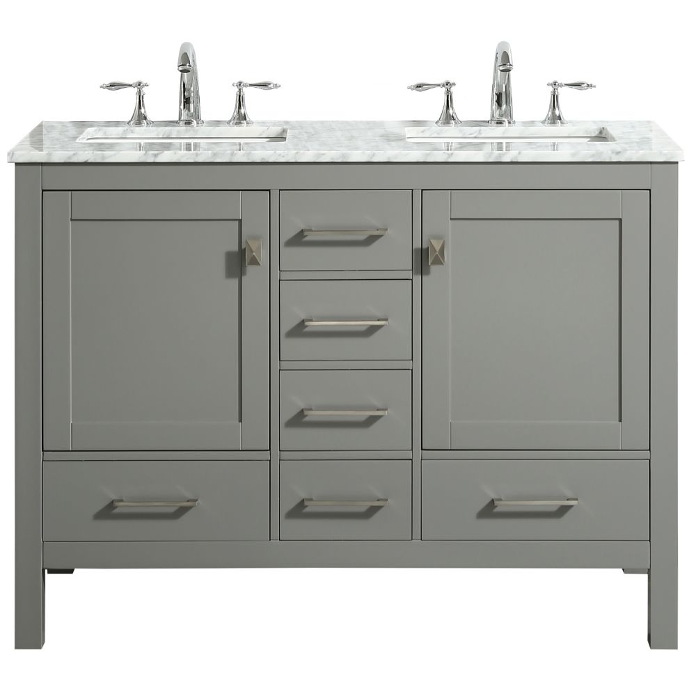 Eviva Aberdeen 48 In. Transitional Gray Double Bathroom Vanity With White Carrera Countertop