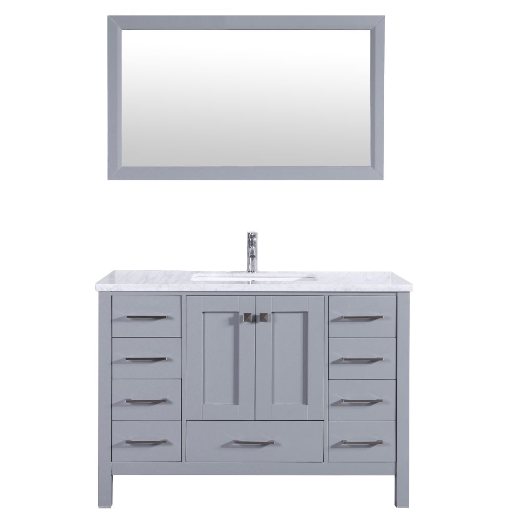 Eviva Aberdeen 48 In. Transitional Grey Bathroom Vanity With White Carrera Countertop and Square Sink
