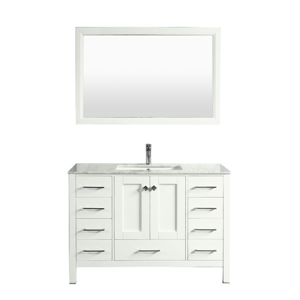 Eviva Aberdeen 48 In. Transitional White Bathroom Vanity With White Carrera Countertop
