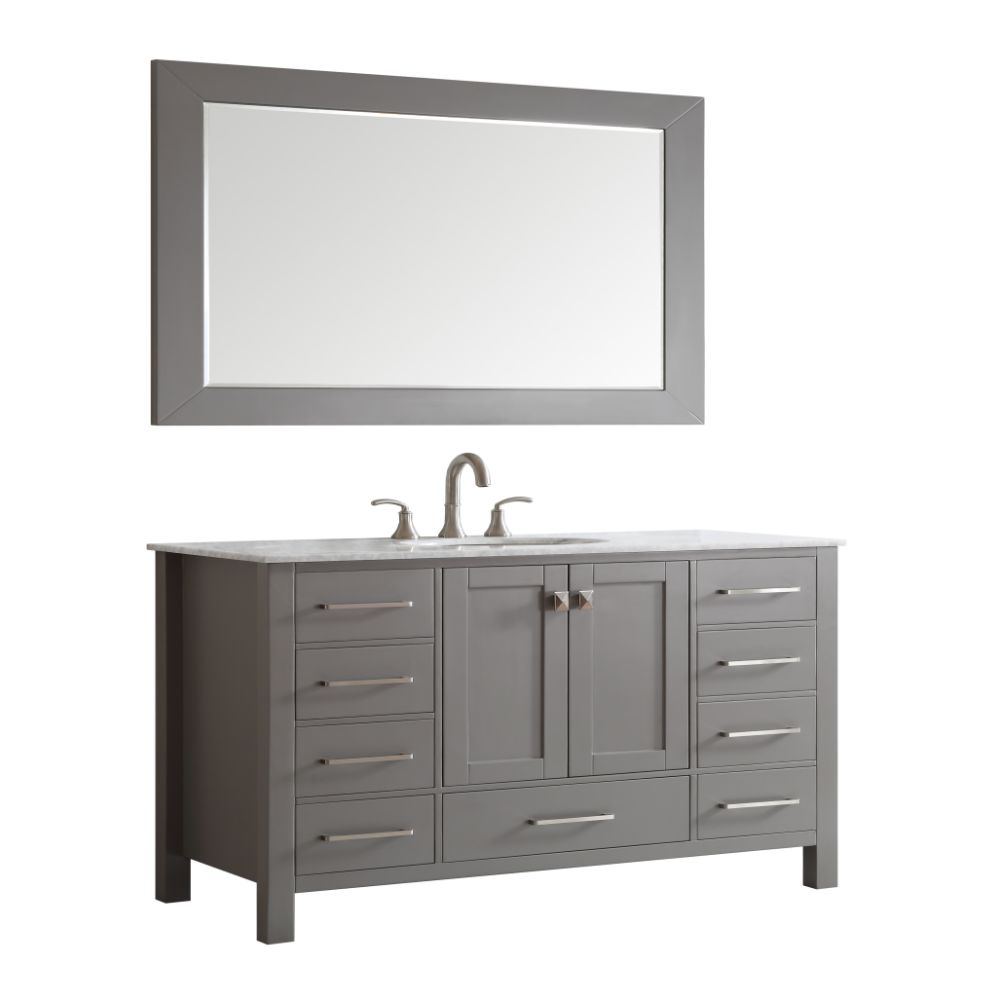 Eviva Aberdeen 60 In. Transitional Grey Single Bathroom Vanity With White Carrera Countertop