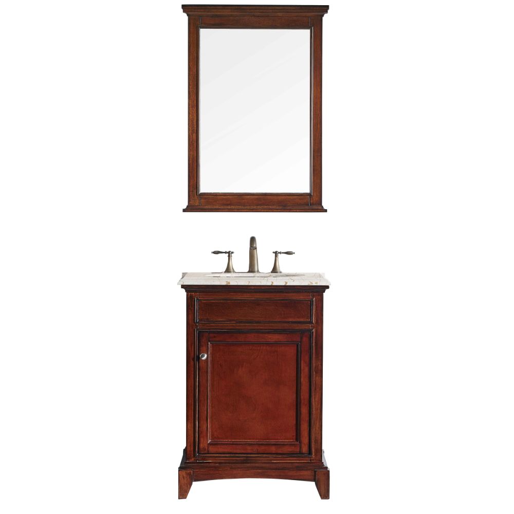 Eviva Elite Stamford 24 In. Brown Solid Wood Bathroom Vanity Set With Double Og Crema Marfil Marble Top and White Undermount Porcelain Sink