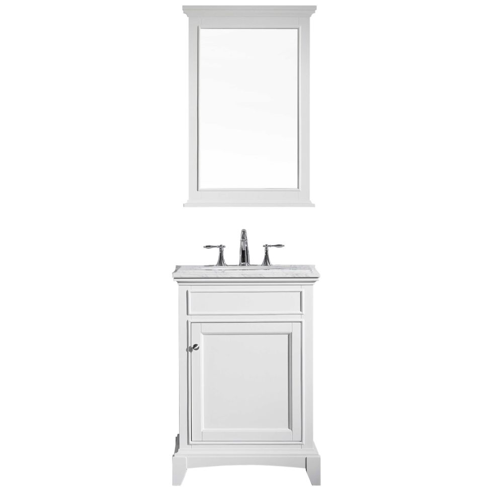 Eviva Elite Stamford 24 In. White Solid Wood Bathroom Vanity Set With Double Og White Carrera Marble Top and White Undermount Porcelain Sink