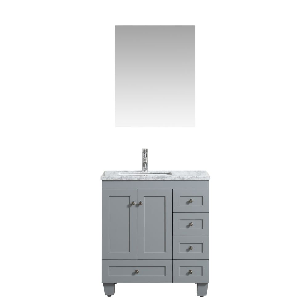 Eviva Happy 30 in. X 18 in. Transitional Grey Bathroom Vanity With White Carrera Marble Countertop