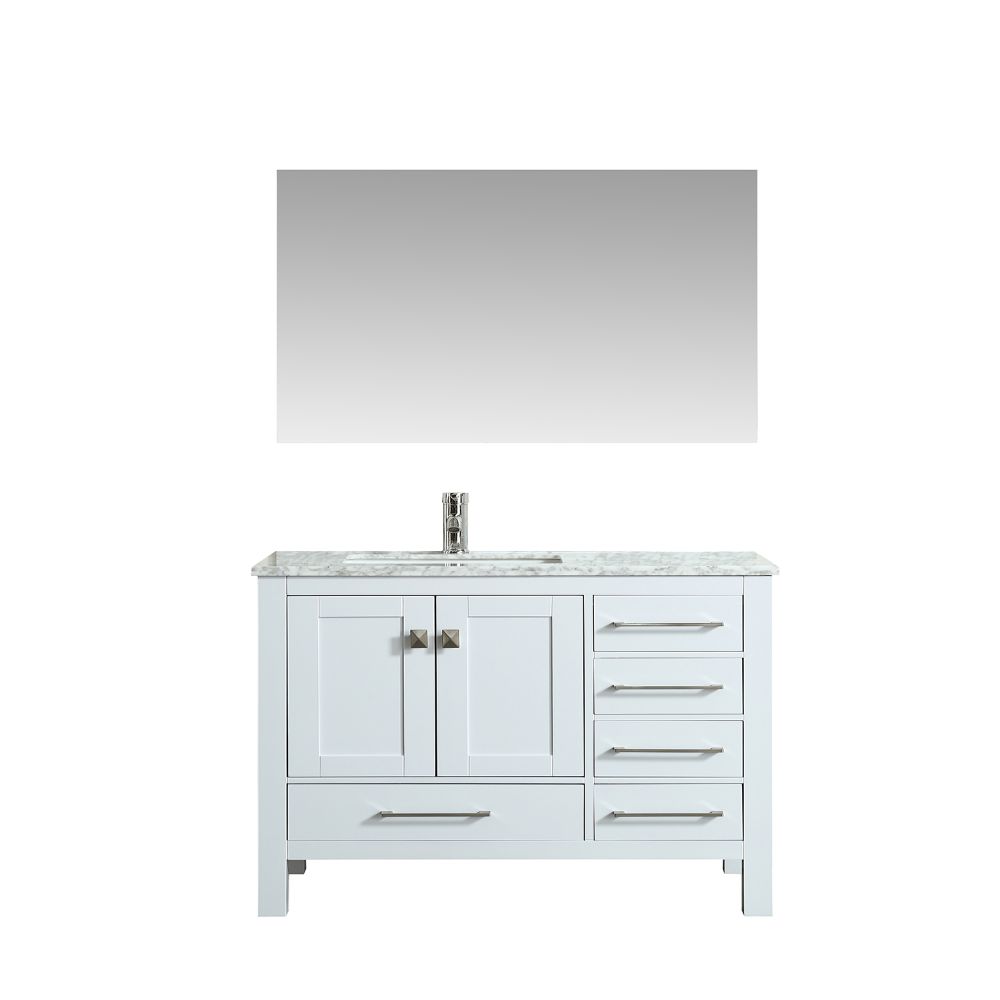 Eviva London 38 In. Transitional White Bathroom Vanity With White Carrara Marble Countertop