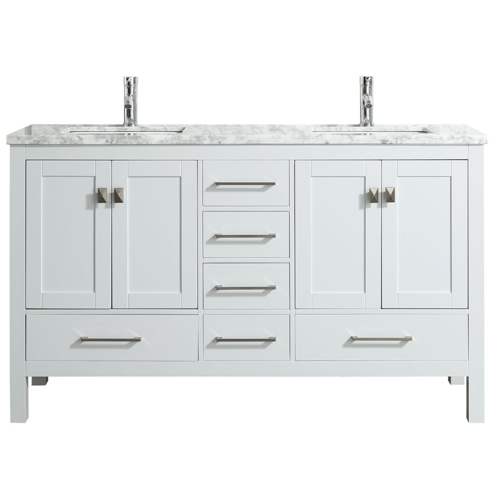 Eviva London 60 inch Transitional White Bathroom Vanity With White Carrara Marble Countertop