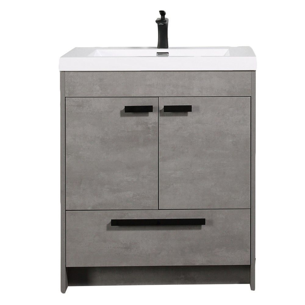 Eviva Lugano 30 In. Cement Gray Modern Bathroom Vanity With White Integrated Acrylic Sink