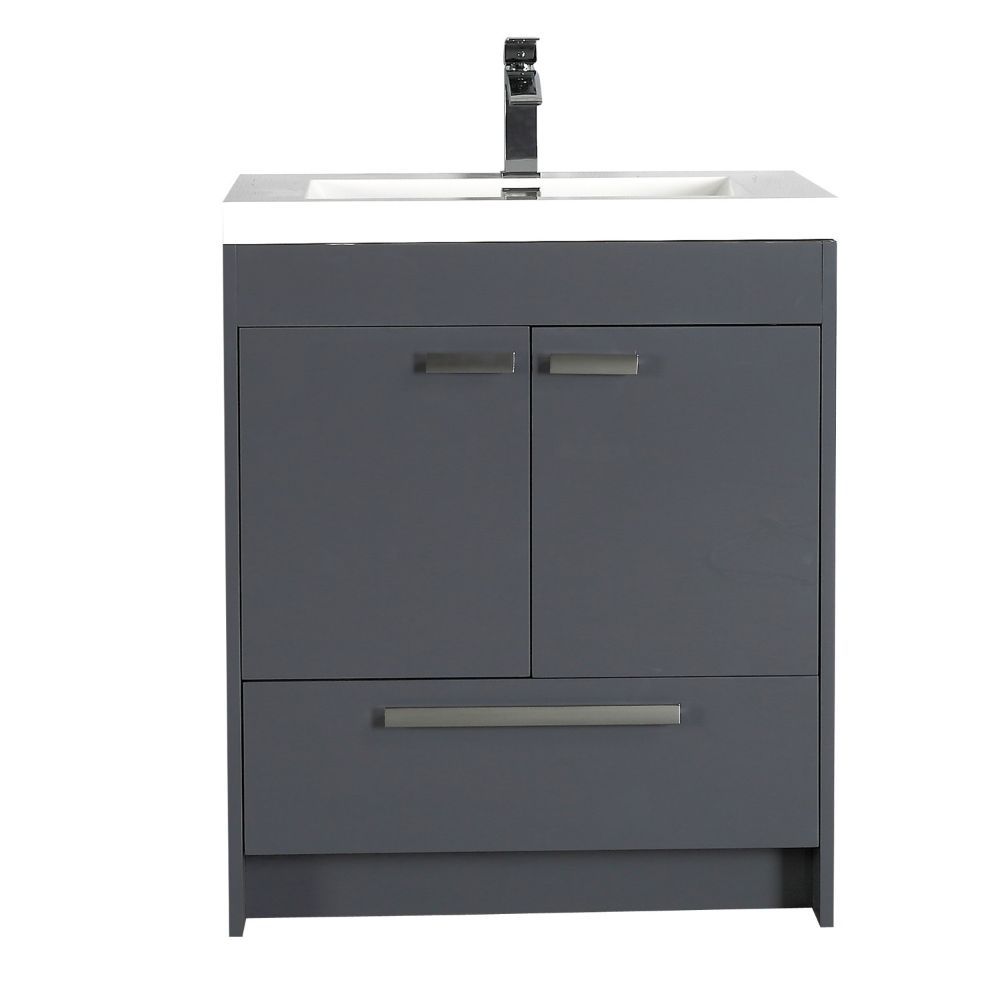 Eviva Lugano 30 In. Gray Modern Bathroom Vanity With White Integrated Acrylic Sink