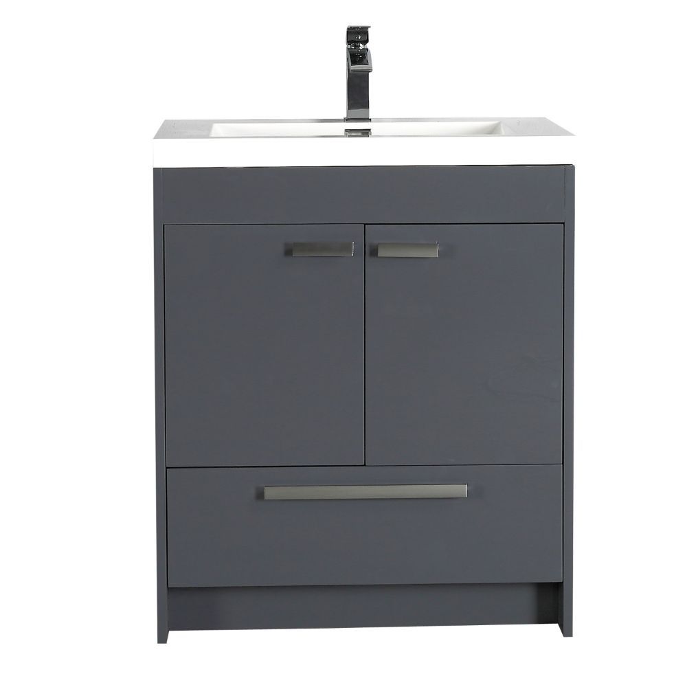 Eviva Lugano 30 In. Gray Modern Bathroom Vanity With White Integrated Acrylic Sink Eviva Lugano 30 In. Gray Modern Bathroom Vanity With White Integrated Acrylic Sink