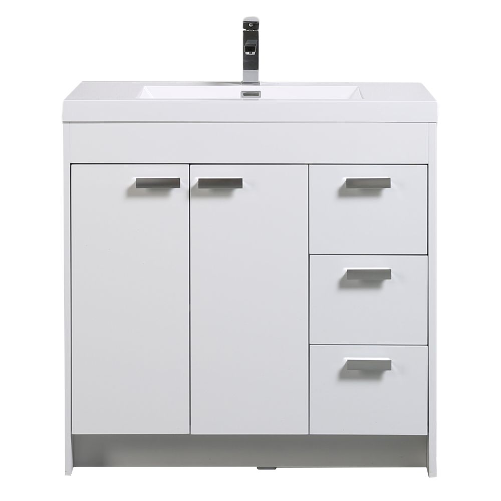 Eviva Lugano 36 In. White Modern Bathroom Vanity With White Integrated Acrylic Sink