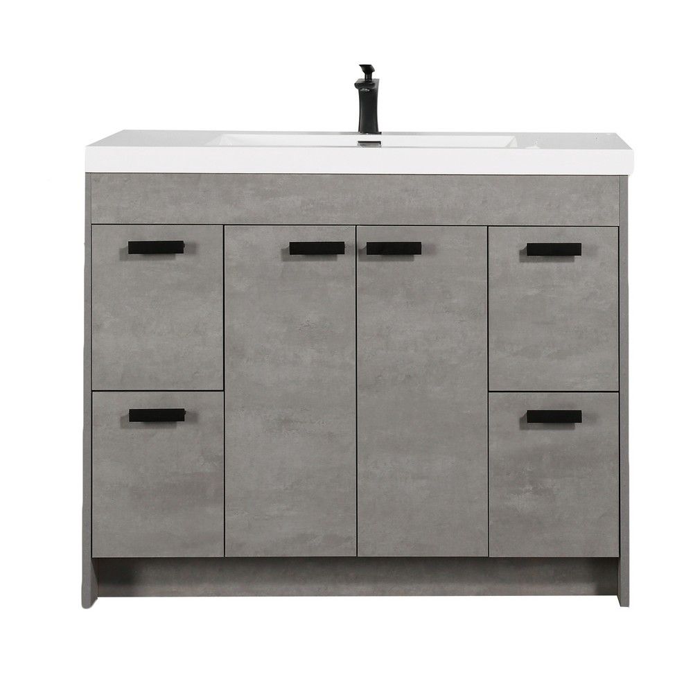 Eviva Lugano 42 In. Cement Gray Modern Bathroom Vanity With White Integrated Acrylic Sink Eviva Lugano 42 In. Cement Gray Modern Bathroom Vanity With White Integrated Acrylic Sink