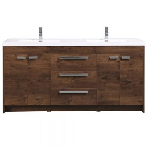 Eviva Lugano 60 In. Rosewood Modern Double Bathroom Vanity With White Integrated Acrylic Sink