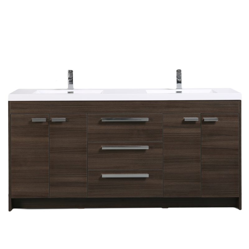 Eviva Lugano 72 In. Grey Oak Modern Bathroom Vanity With White Integrated Acrylic Double Sink Eviva Lugano 72 In. Grey Oak Modern Bathroom Vanity With White Integrated Acrylic Double Sink