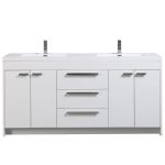 Eviva Lugano 72 In. White Modern Bathroom Vanity With White Integrated Acrylic Double Sink