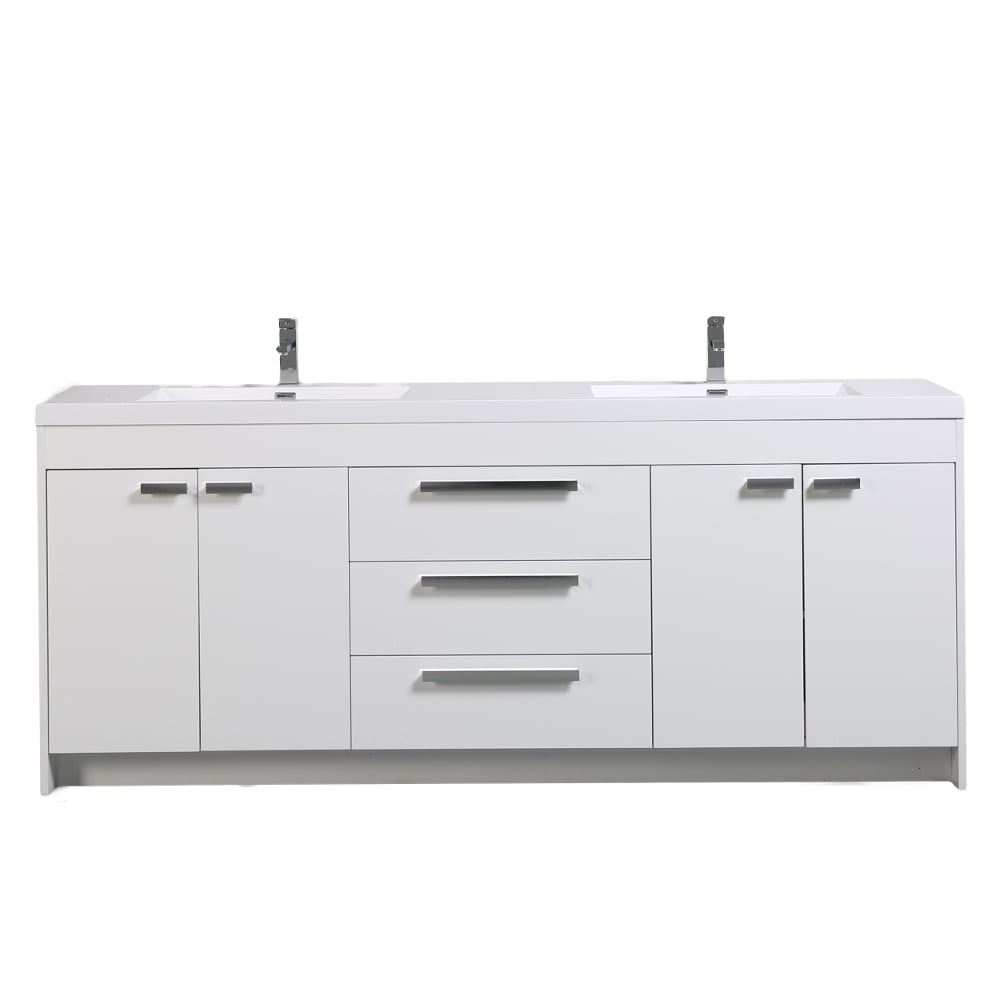 Eviva Lugano 84 In. White Modern Bathroom Vanity With White Integrated Acrylic Double Sink