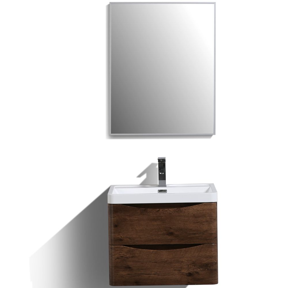 Eviva Smile 24 in. Wall Mount Rosewood Modern Bathroom Vanity Set with Integrated White Acrylic Sink