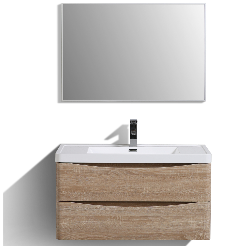 Eviva Smile 36 in. Wall Mount White Oak Modern Bathroom Vanity Set with Integrated White Acrylic Sink