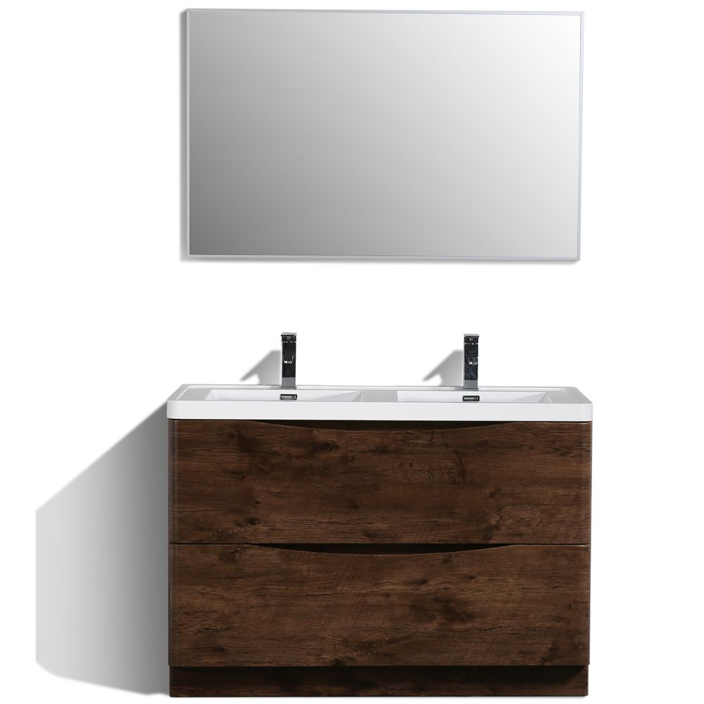 Eviva Smile 48 in. Freestanding Rosewood Modern Double Bathroom Vanity Set with Integrated White Acrylic Sink Eviva Smile 48 in. Freestanding Rosewood Modern Double Bathroom Vanity Set with Integrated White Acrylic Sink