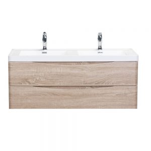 Eviva Smile 48 in. Wall Mount White Oak Modern Double Bathroom Vanity Set with Integrated White Acrylic Sink