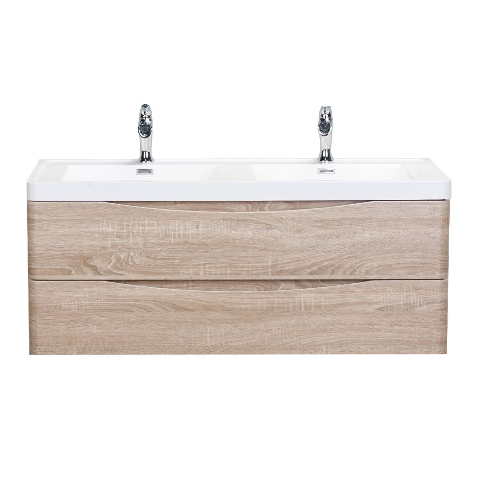 Eviva Smile 48 in. Wall Mount White Oak Modern Double Bathroom Vanity Set with Integrated White Acrylic Sink