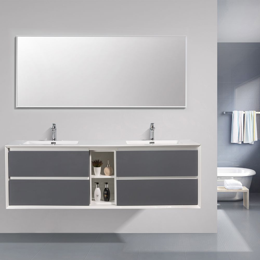 Eviva Vienna 75 inch Gray White Wall Mount Bathroom Vanity Eviva Vienna 75 inch Gray White Wall Mount Bathroom Vanity