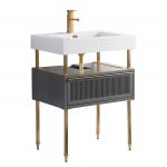 Dakota 24″ Modern Bathroom Vanity Rock Gray with Satin Brass Hardware